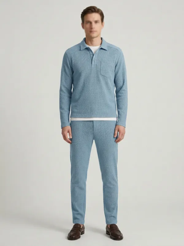 Men's Relaxed Textured Polo Collar Jacket and Jogger Pants Set