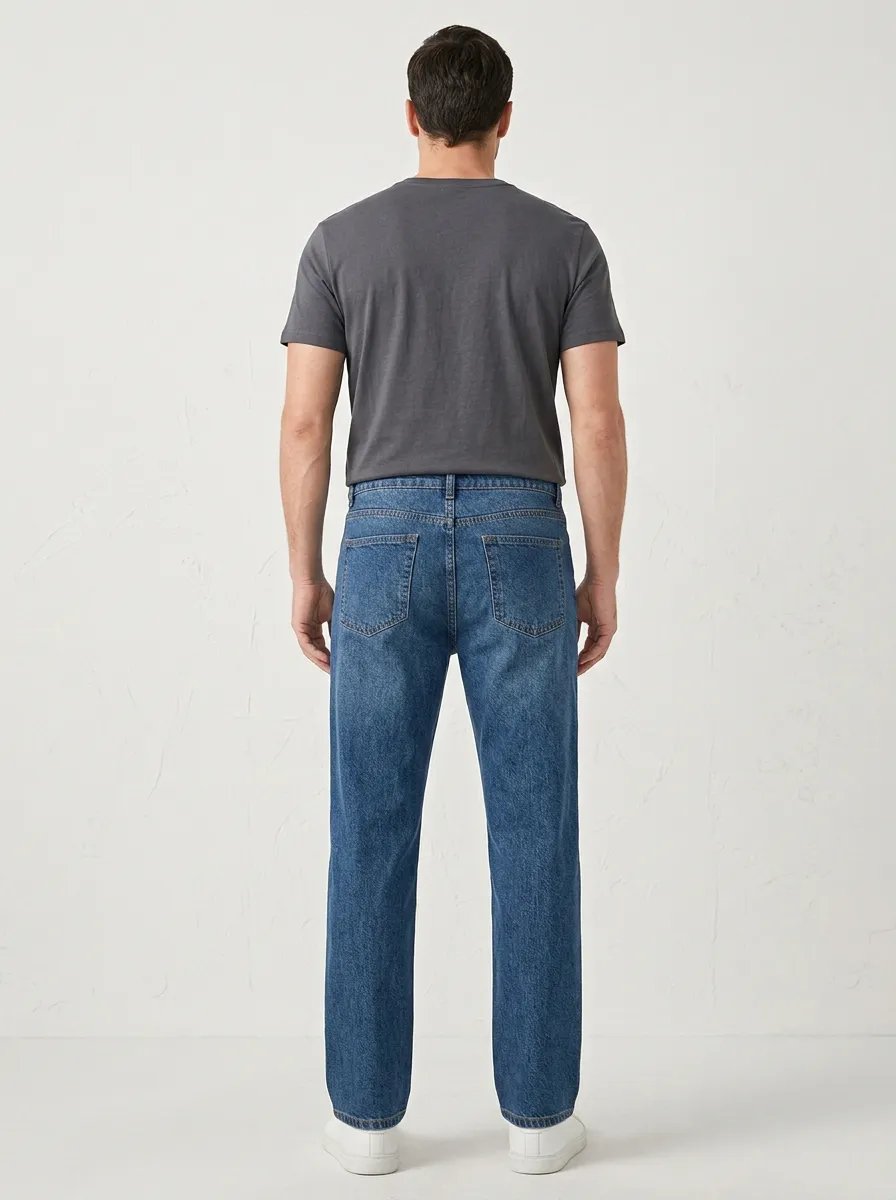 Straight Leg Embroidered Detail Star Graphic Men's Loose Fit Jeans