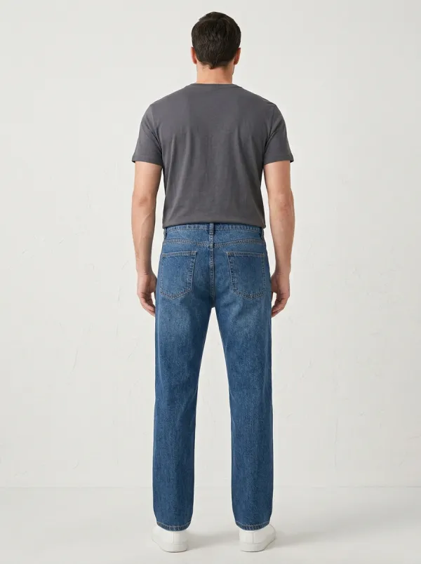 Straight Leg Embroidered Detail Star Graphic Men's Loose Fit Jeans