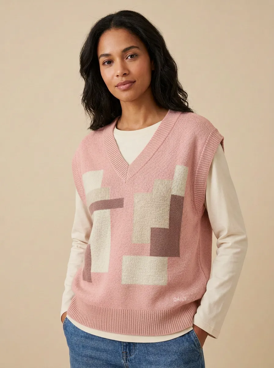 Classic Geometric Colorblock Sweater Vest