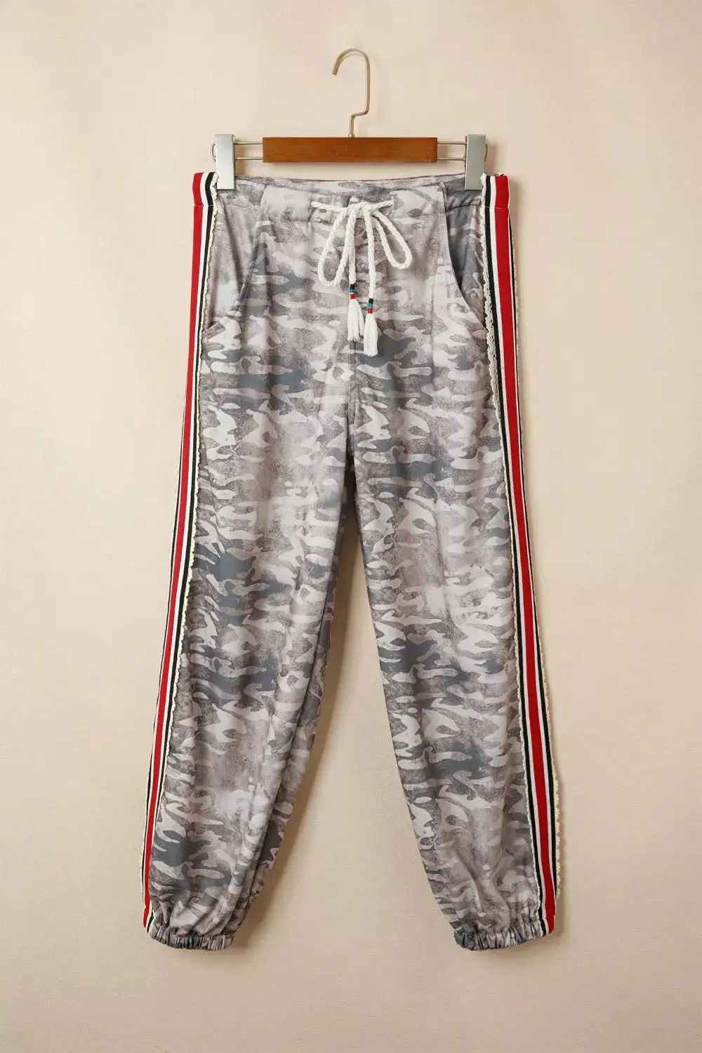 Drawstring Pocketed Camouflage Jogger Pants
