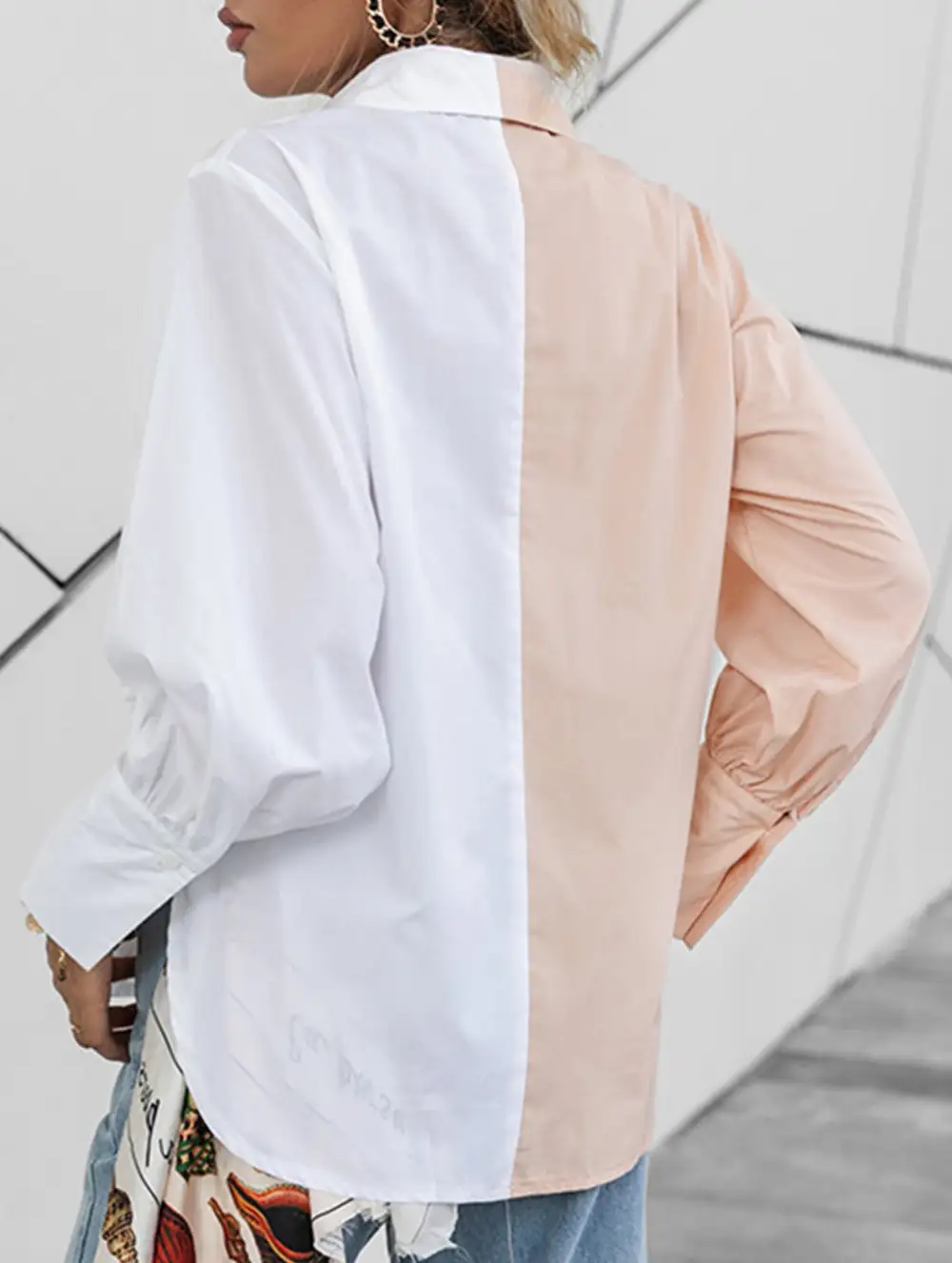 Simple Patchwork Contrast Detail Shirt