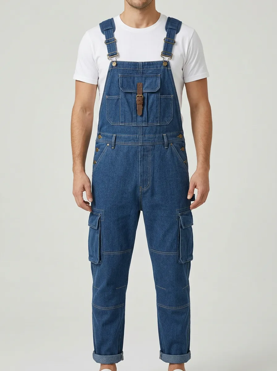 Men's Casual Vintage Denim Cargo Bib Overalls