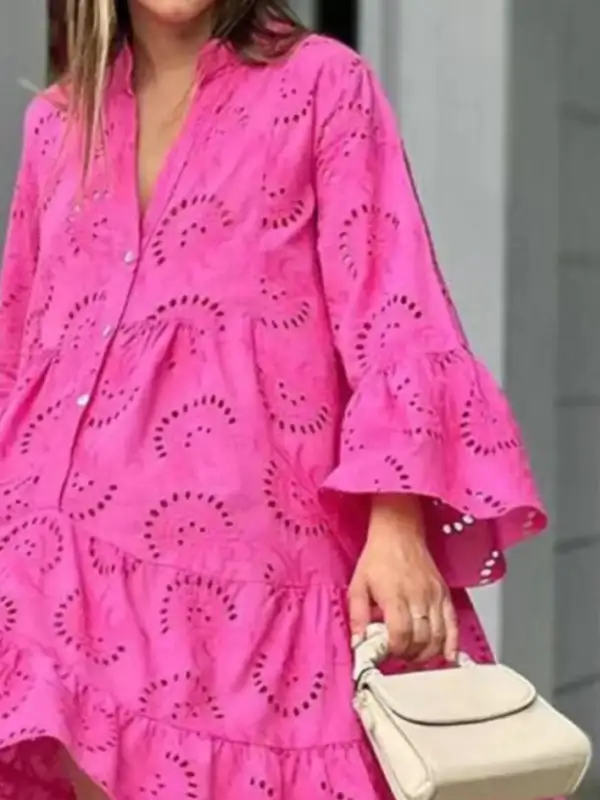 Ruffled Tiered Midi Tie Detail Dress