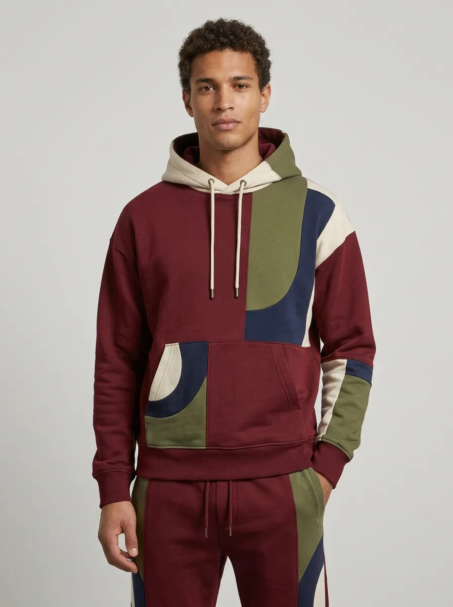 Men's Sportswear Colorblock Patchwork Printed Hoodie Jogger Set