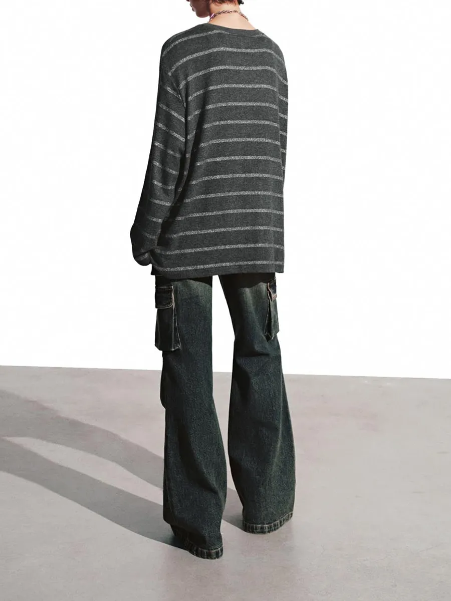 Ladies' Blue Layered Retro Denim Flared Trousers