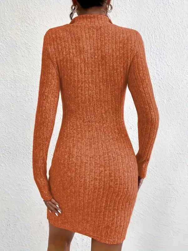Ribbed Knit Zip Front Mini Dress
