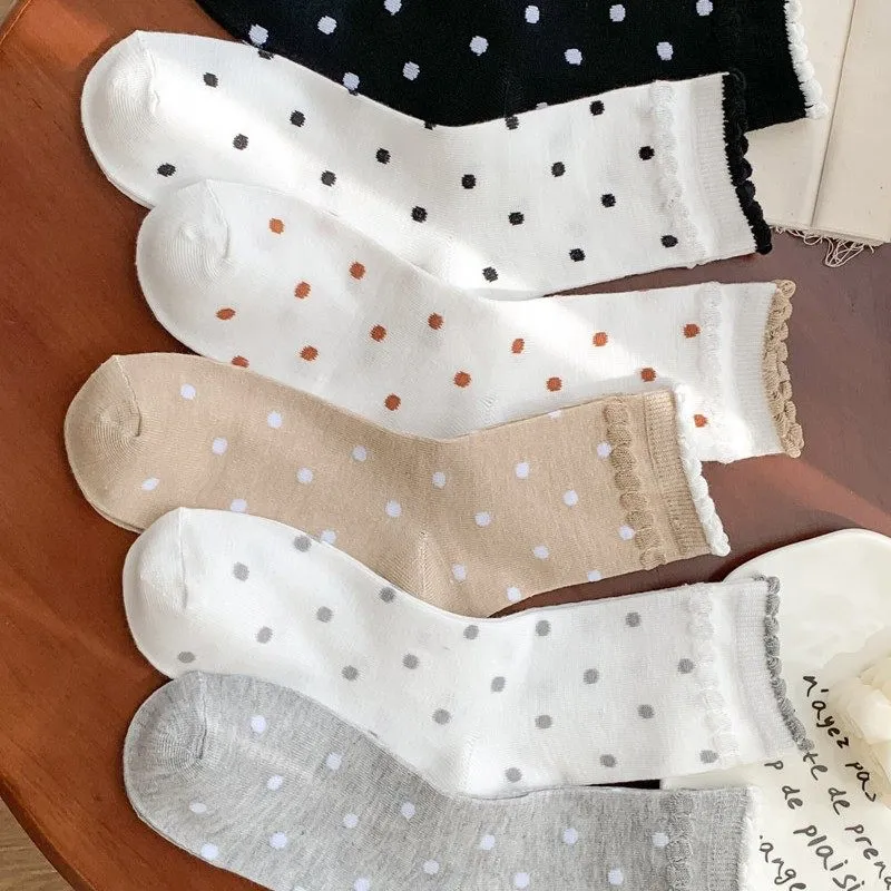 Floral Lace Dot Pattern Mid-Calf Socks