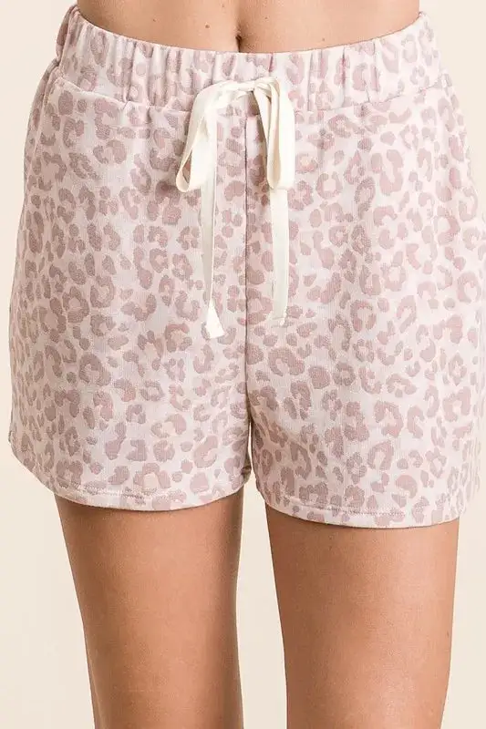 Leopard Terry Shorts with Drawstring
