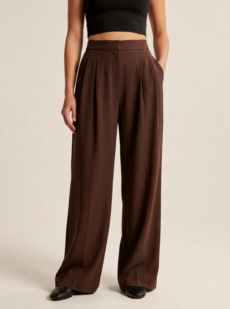Contemporary Wide-Leg Pleated Solid Women's Wide-Leg Pants