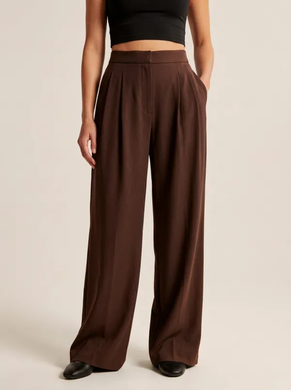Contemporary Wide-Leg Pleated Solid Women's Wide-Leg Pants