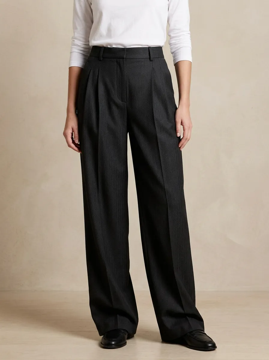 Textured Wide-Leg Pleated Women's Wide-Leg Pants