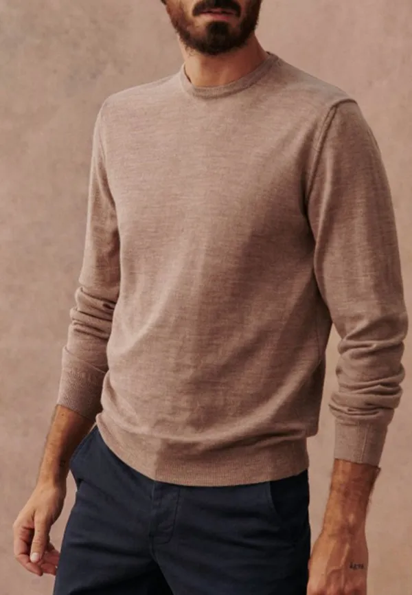 Taupe Lightweight Knit Crew Neck Sweater