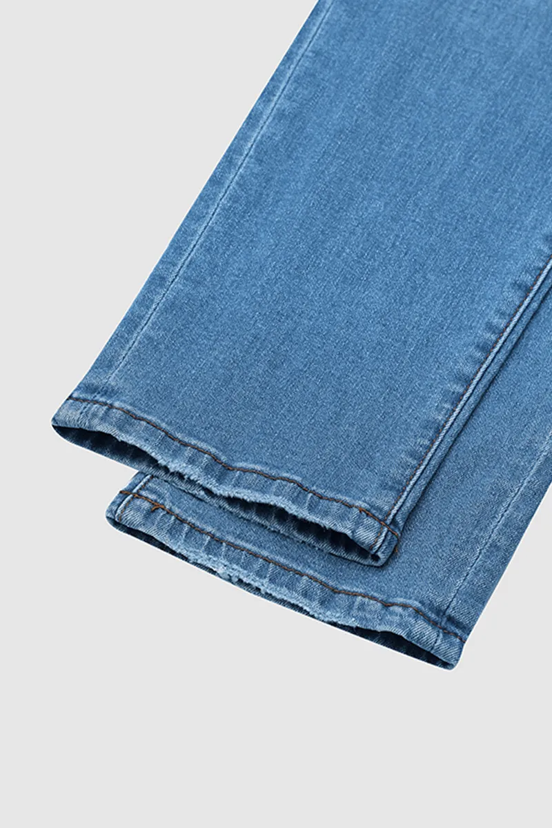 Ripped Button Fly Mid Waist Skinny Jeans