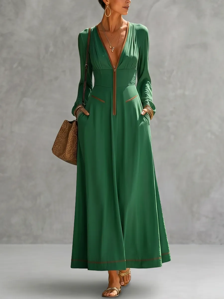 Zipper Neck Maxi Dress