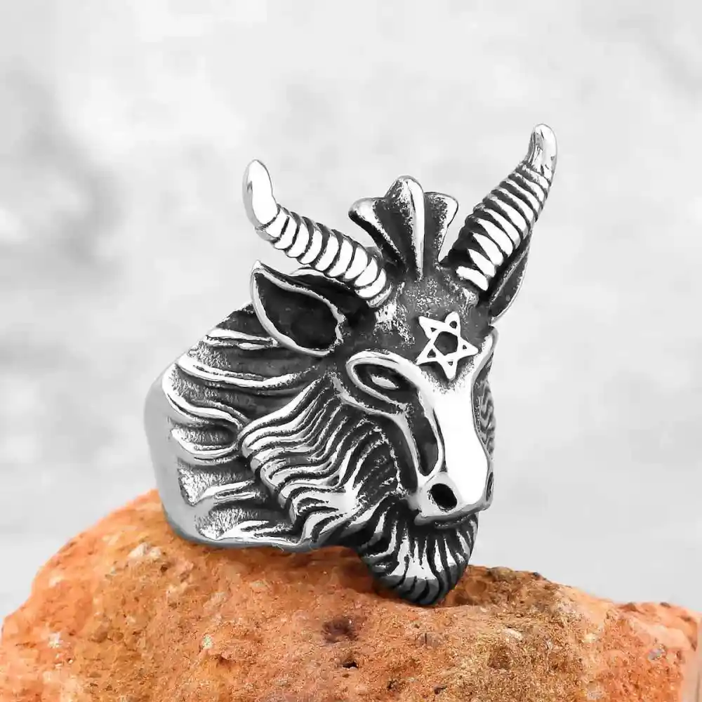 Men's Baphomet Goat Head Ring Seal