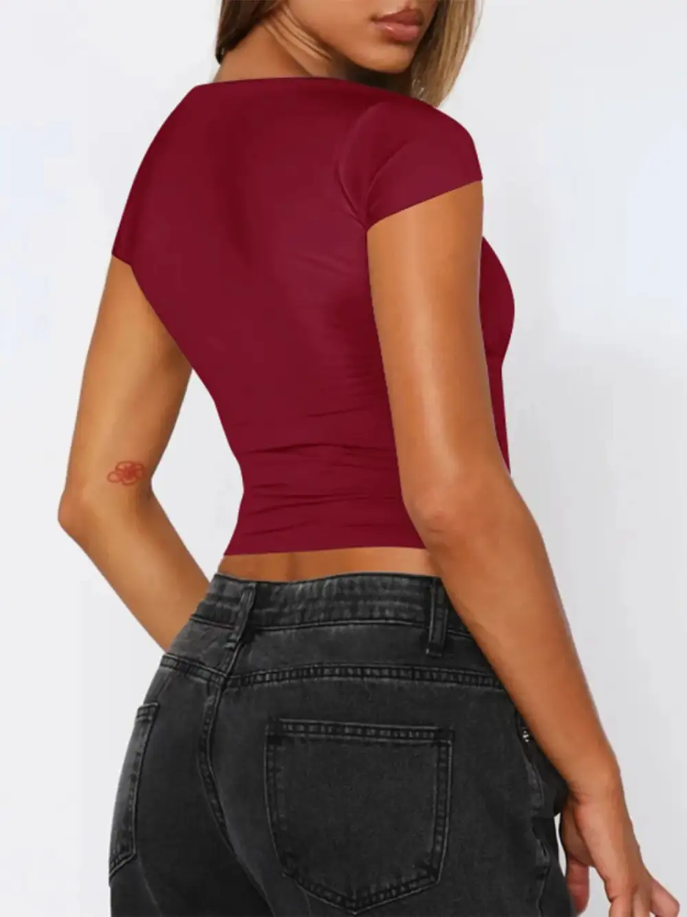 Relaxed V-Neck Short-Sleeve Lace-Detail T-Shirt