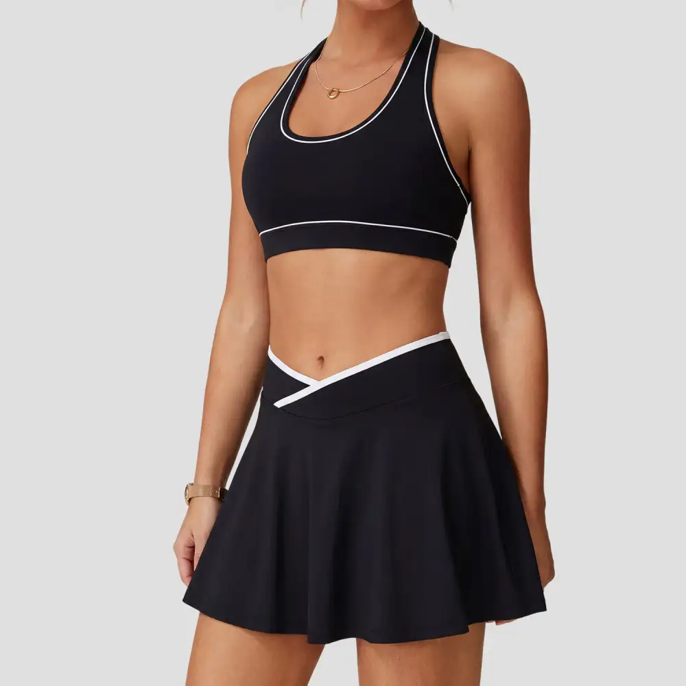 Brushed Contrast-Trim Bra, Skort and Shorts Active Set