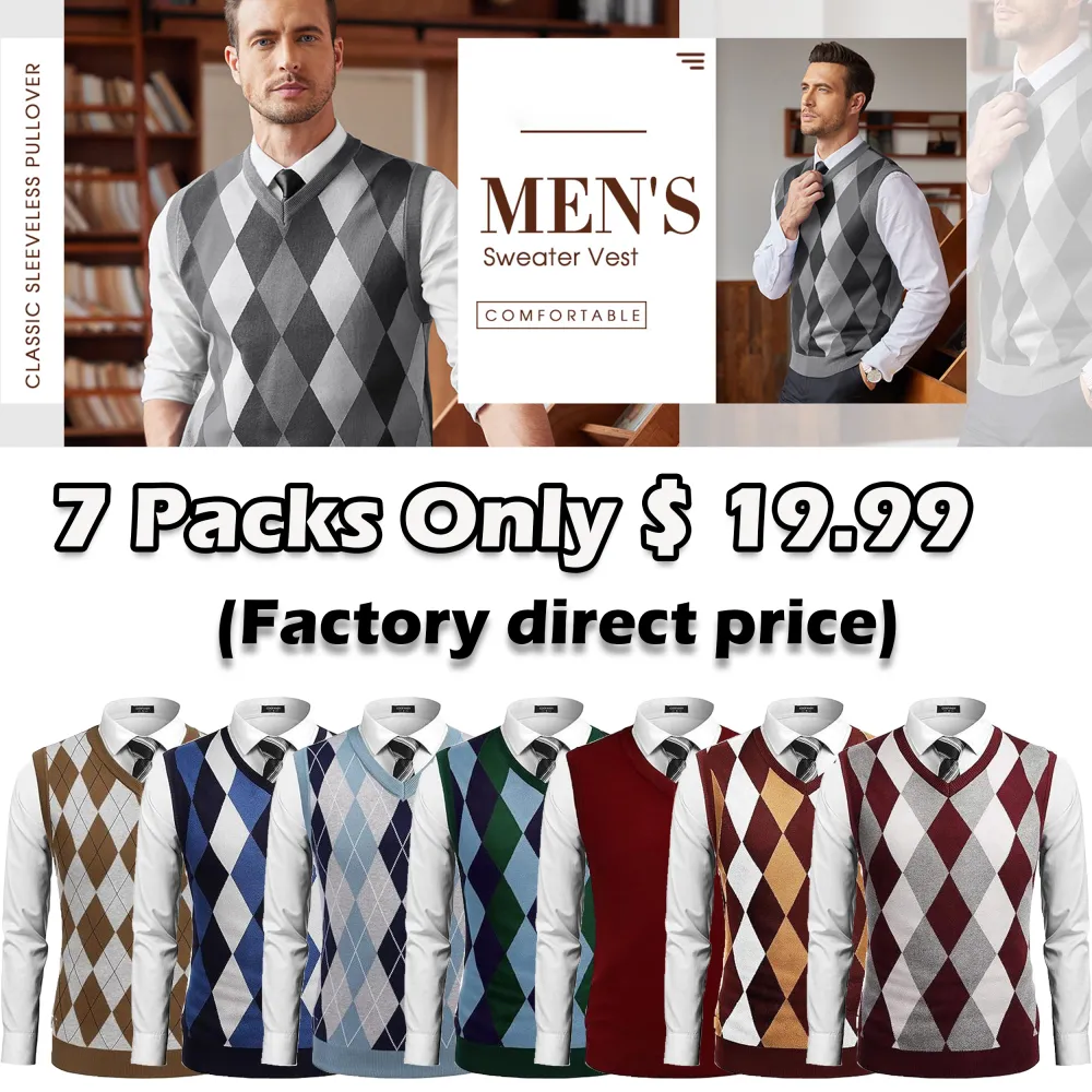 Men’s Sleeveless V-Neck Argyle Sweater Vest – Classic Knit. Modern Slim Fit. Everyday Versatility.