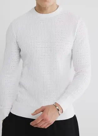 Men's White Slim Fit Checkerboard T-Shirt