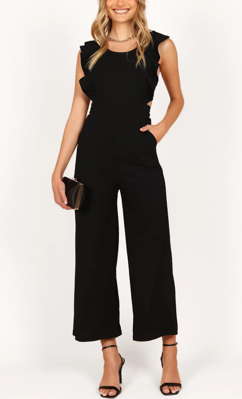 Classic Pocket Ruffled Short-Sleeve Jumpsuit