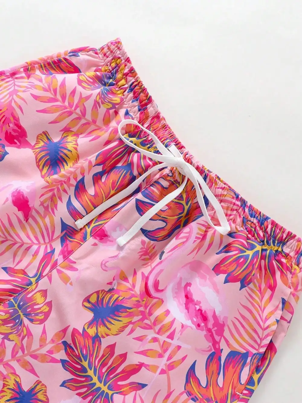 Men's Vibrant Leaf and Flamingo Beach Shorts