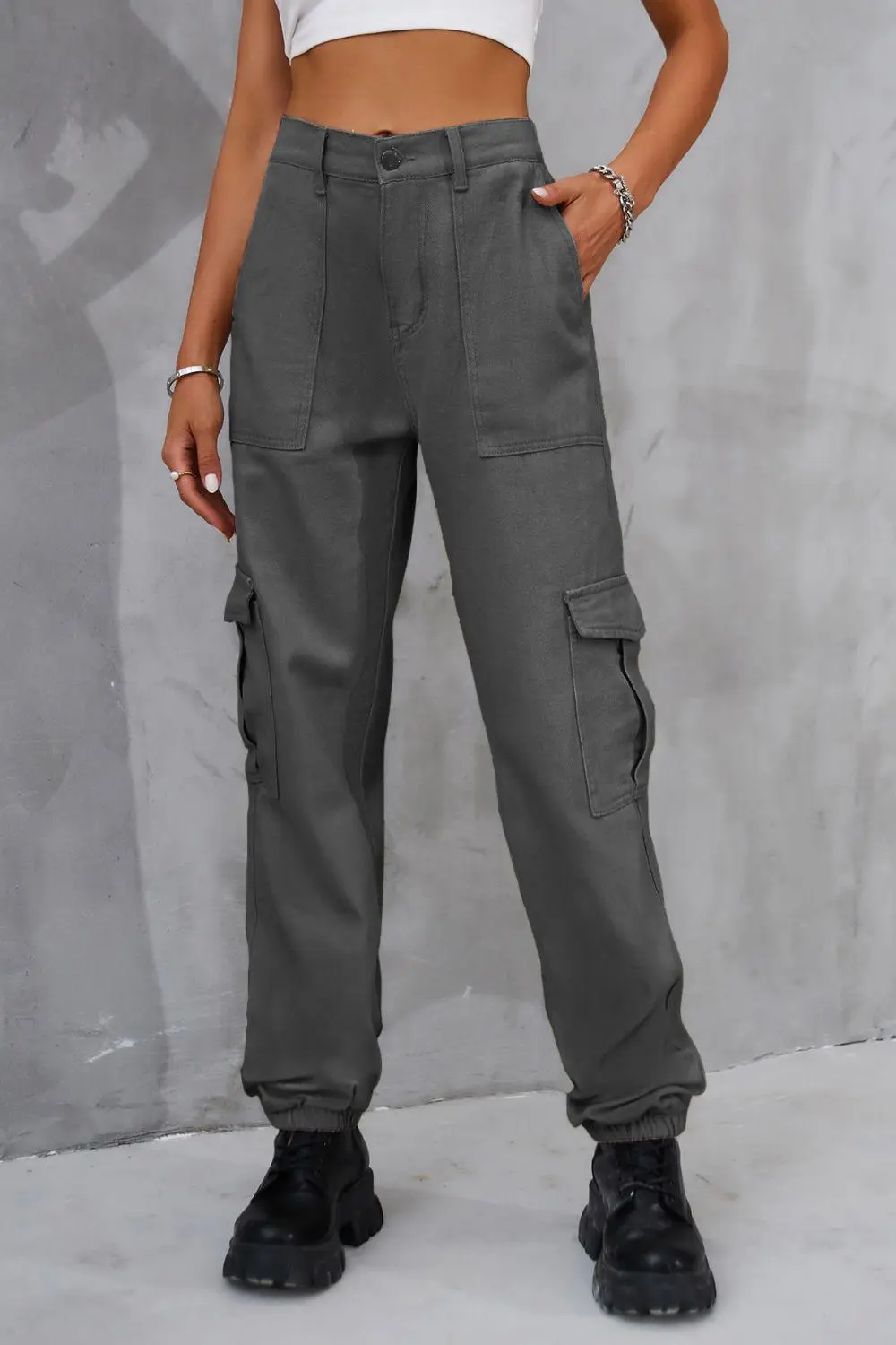 Utility High Waist Pocketed Denim Jeans