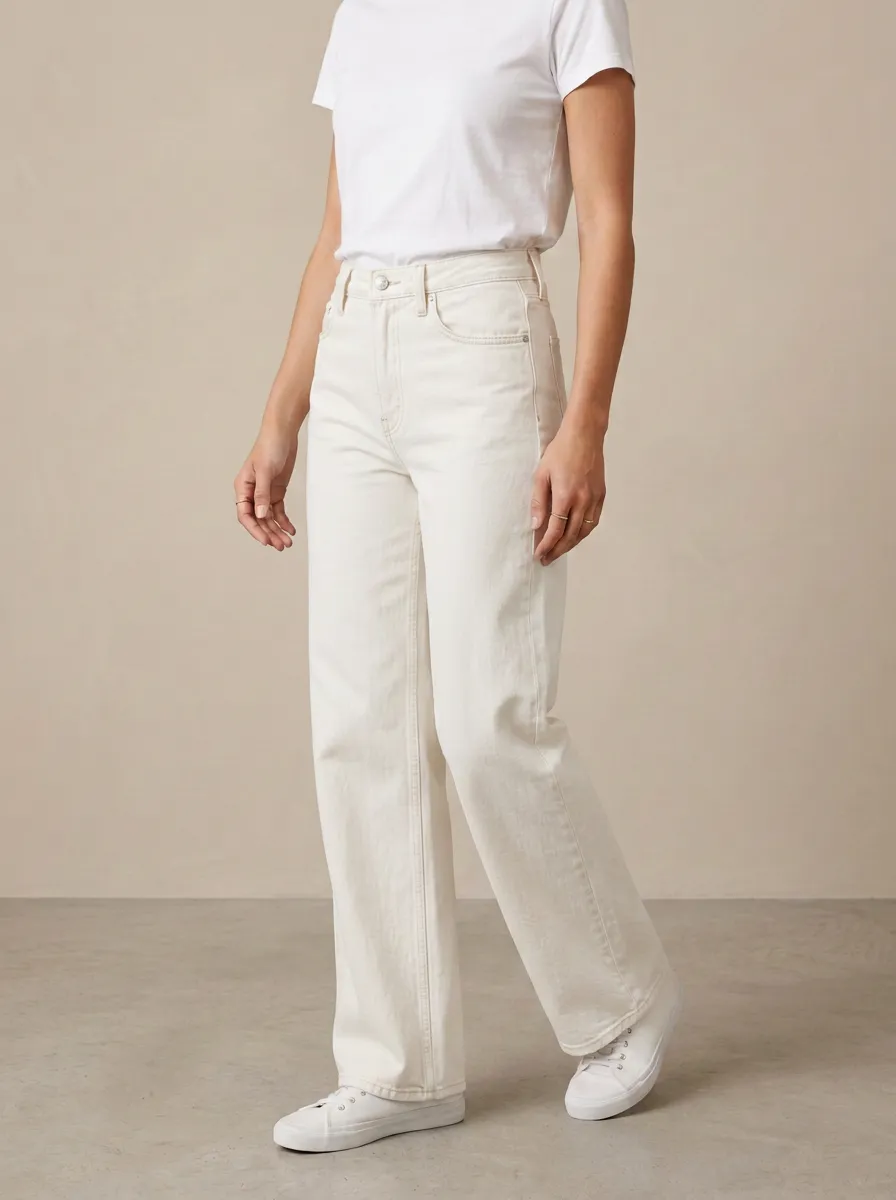 Flexible-Styling High-Rise Straight-Leg Washed Denim Jeans