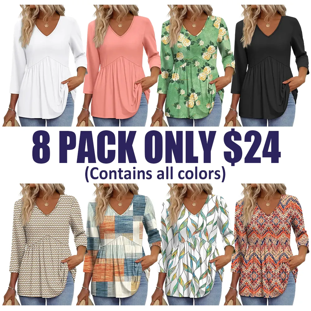 Women's three-quarter sleeve V-neck babydoll top