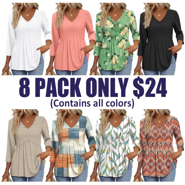 Women's three-quarter sleeve V-neck babydoll top