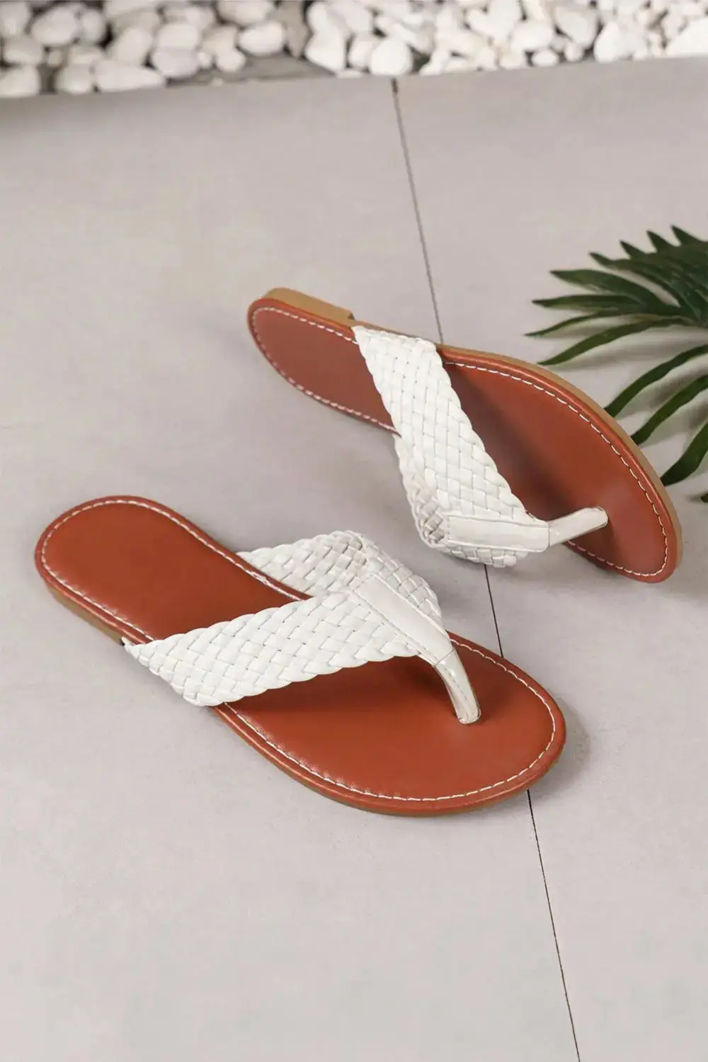 Braided Strap Faux Leather Flip Flops