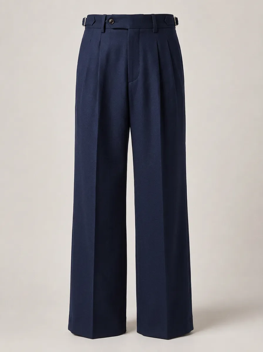 Men's Classic Business Navy Blue Pleated Trousers