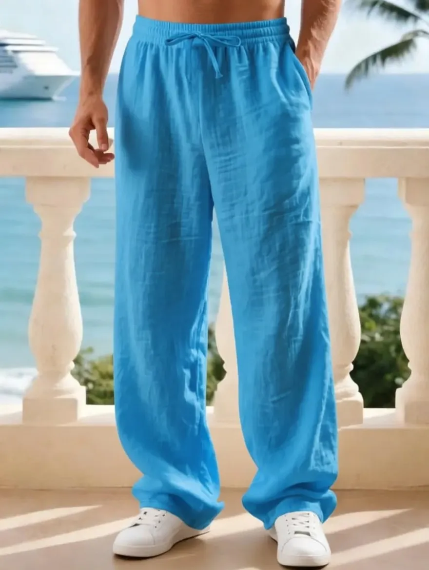 Men's classic linen casual straight-leg pants, breathable, comfortable, and stylish long pants