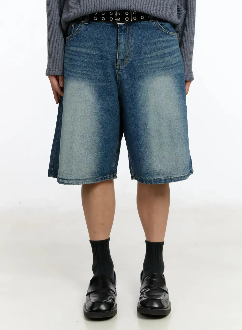 Men's Loose-Fit Washed Bermuda Denim Shorts