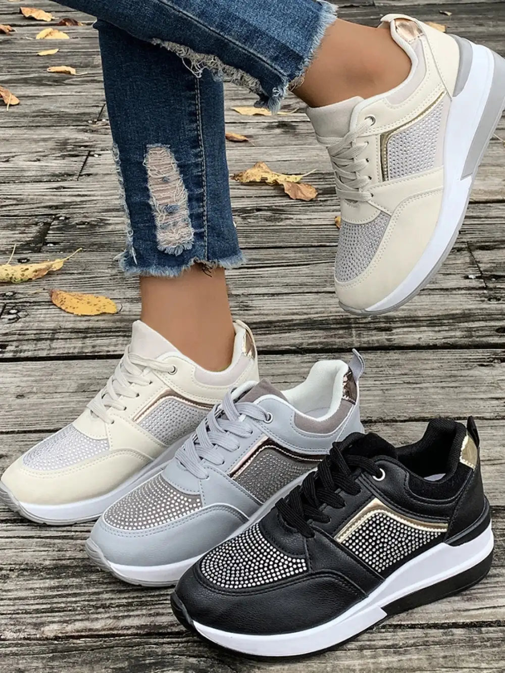 Rhinestone Wedge Sneakers