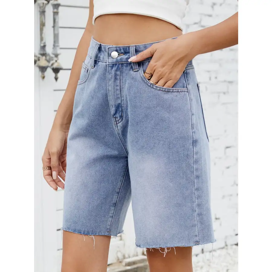 Washed Raw Hem Denim Shorts