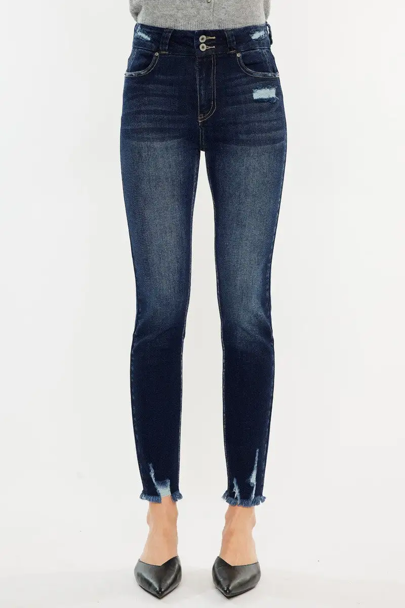 Tailored High Waist Raw Hem Denim Jeans