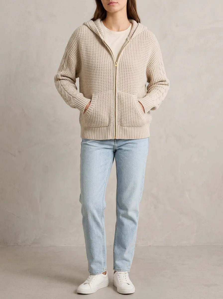Refined Everyday-Look Women's Hooded Knit Cardigan