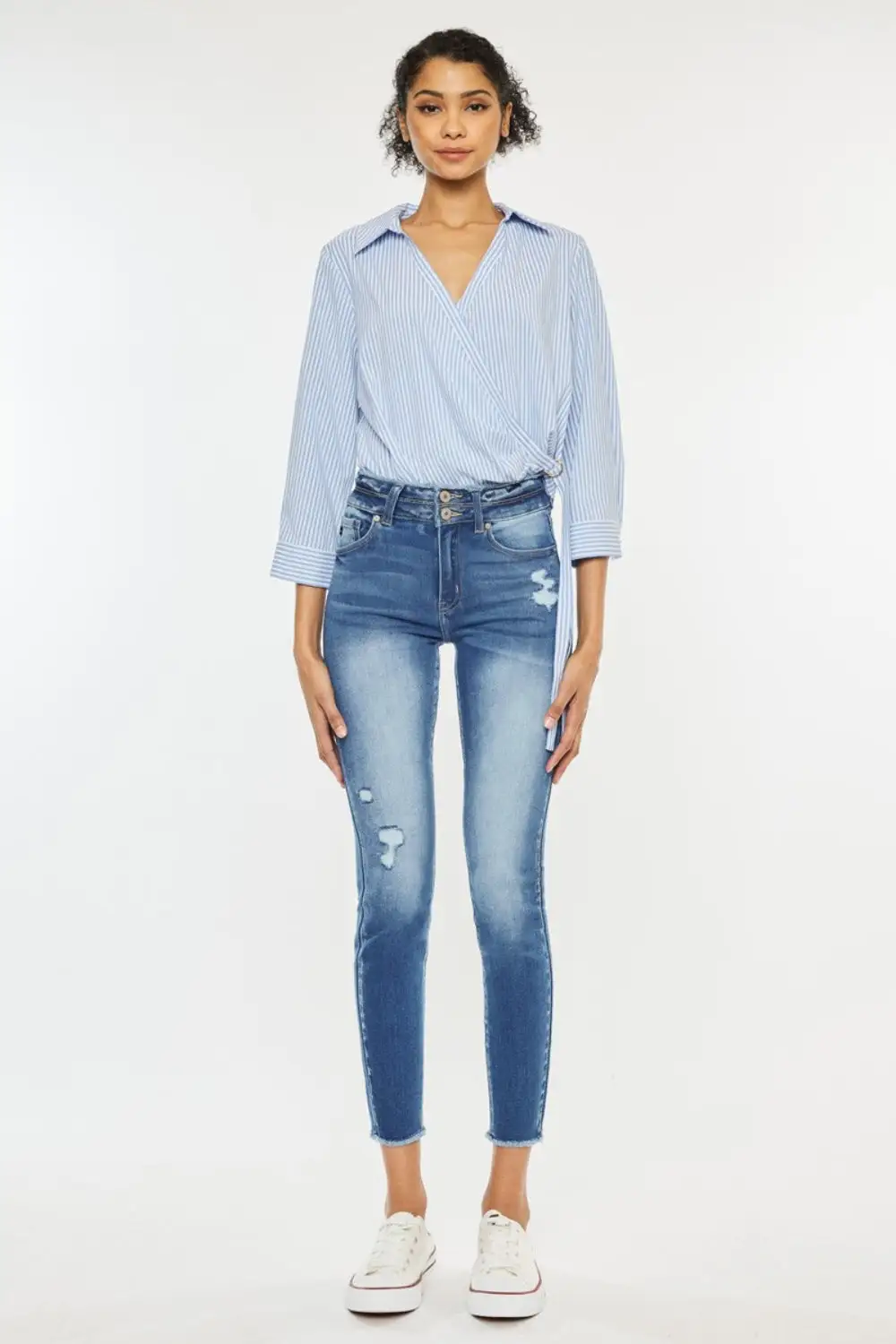 High Waist Raw Hem Distressed Denim Jeans