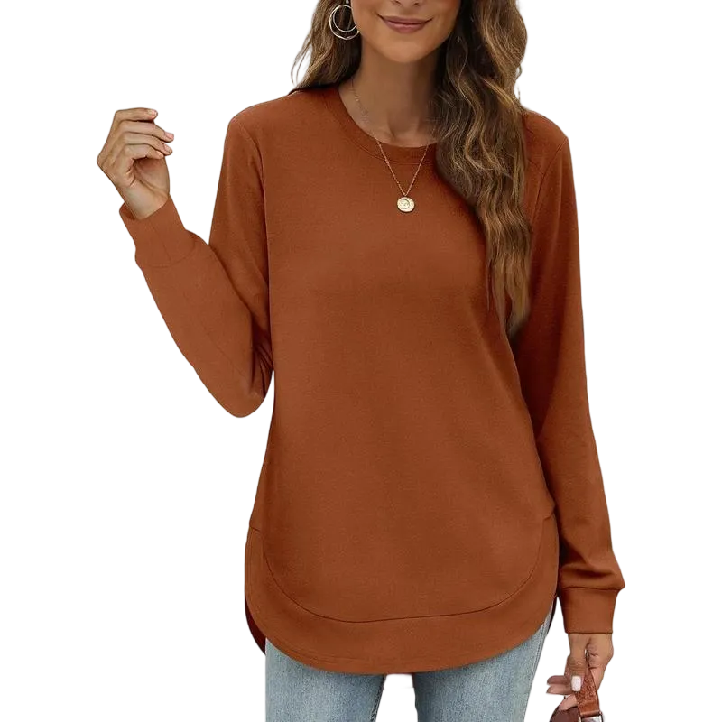 Women's Sweatshirt Crewneck Long Sleeve Shirts High Low Tops Curved Hem