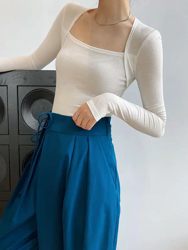 Square Neck Long Sleeve Slim T-Shirt