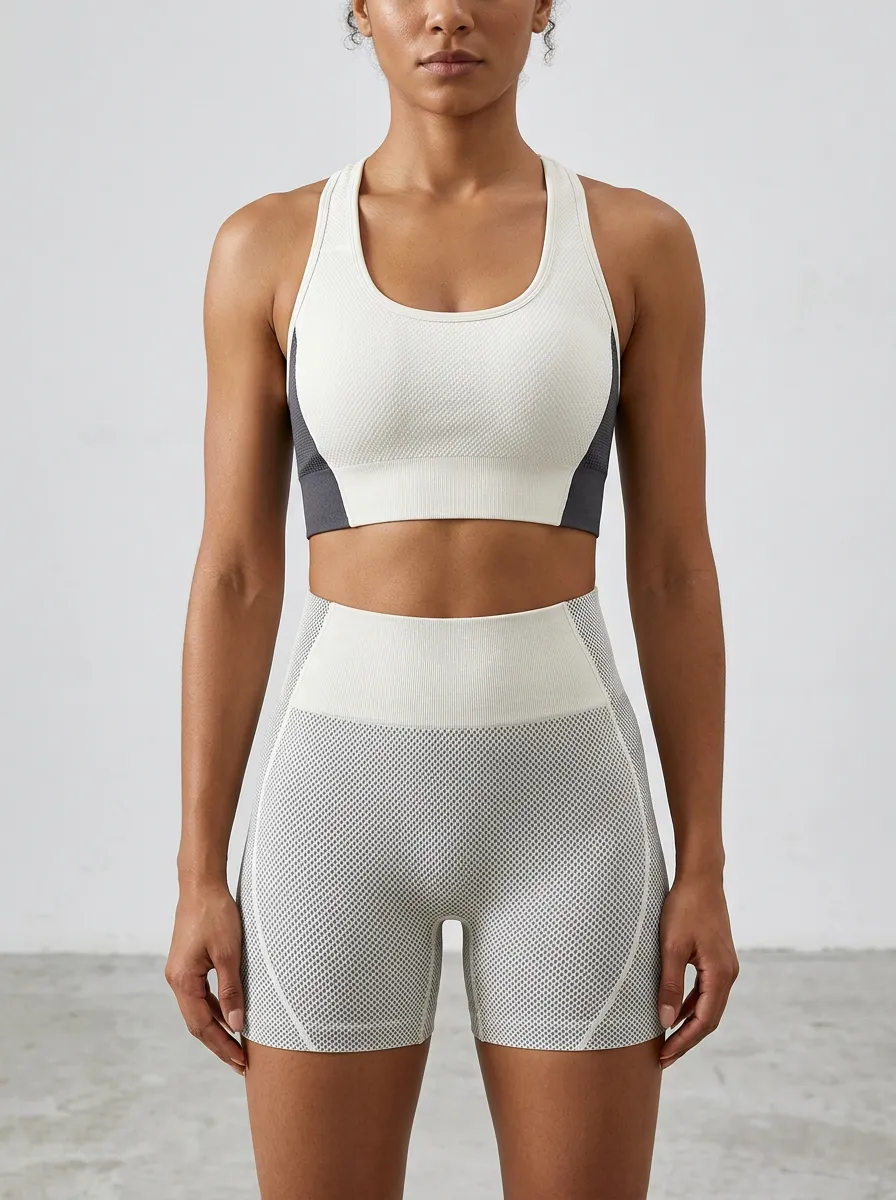 Women's Two-Tone Seamless Tank Tank and Shorts Active Set