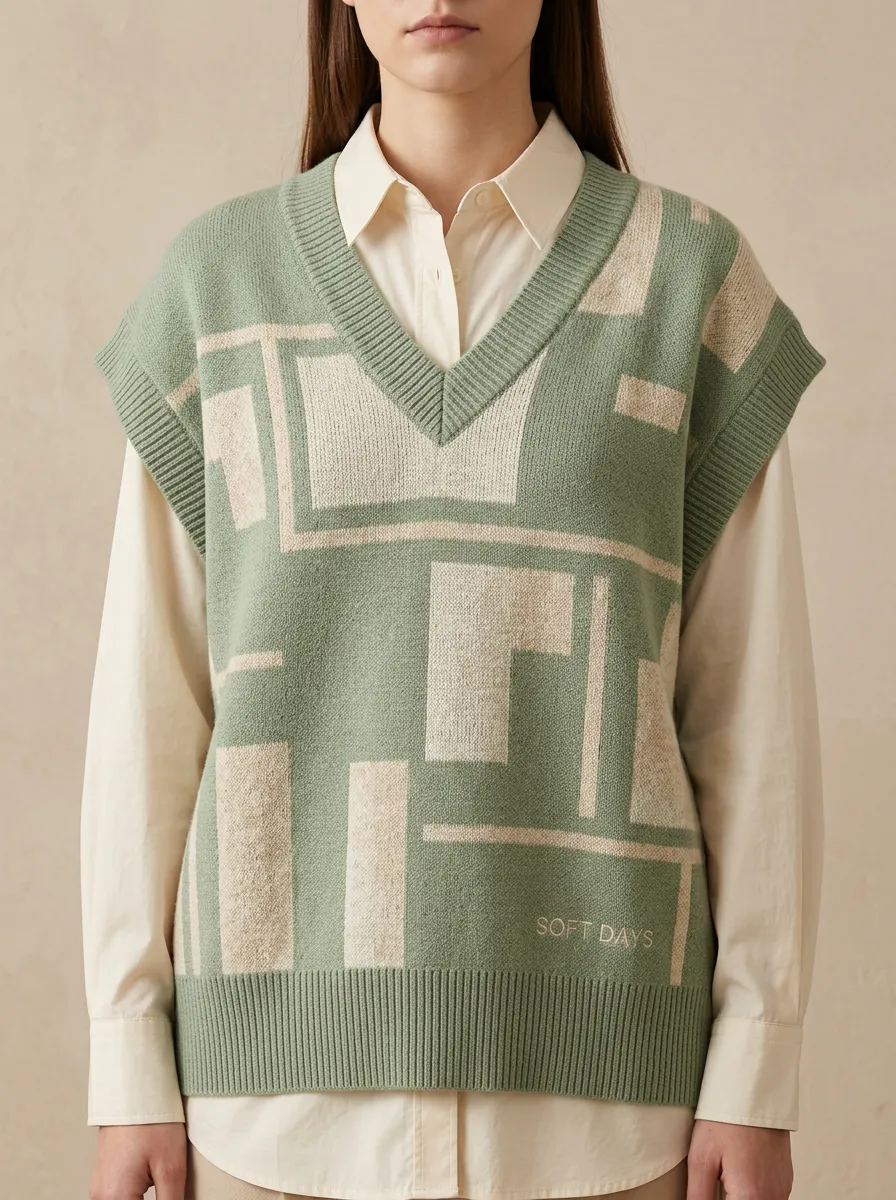 Geometric Soft Days Vneck Sweater Vest