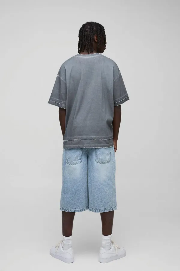 Long Line Denim Jorts In Light Blue Spring And Summer