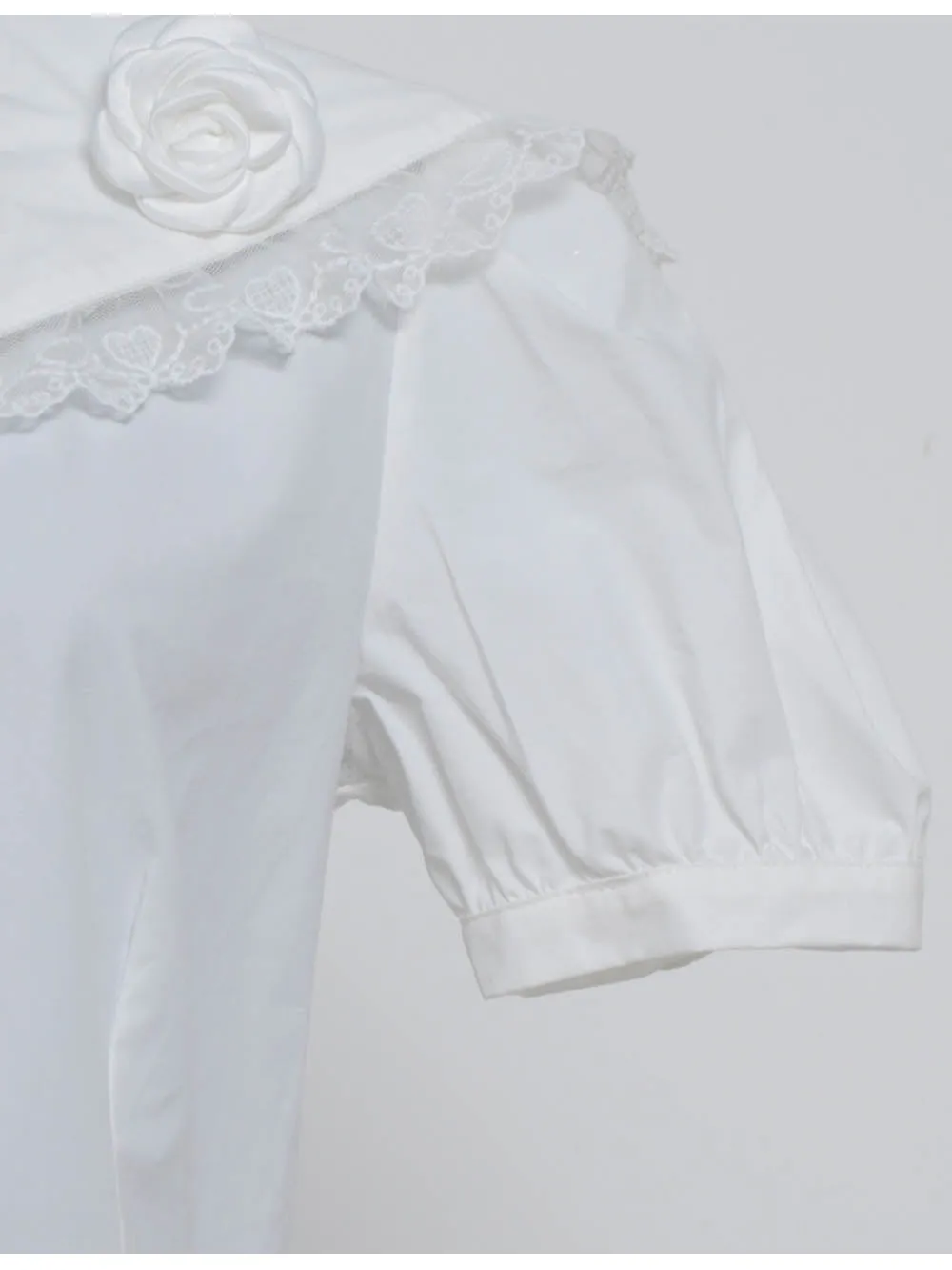 Chic Sailor Collar Lace Trim Short Sleeves Top