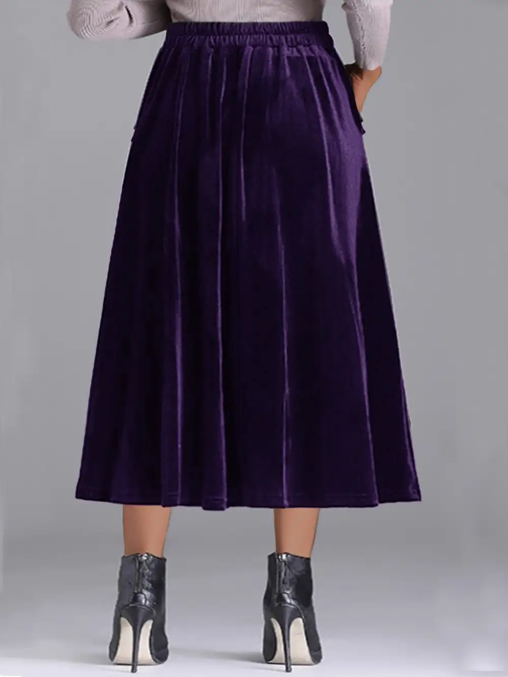 Plus Size Elegant Velvet A-line Midi Skirt