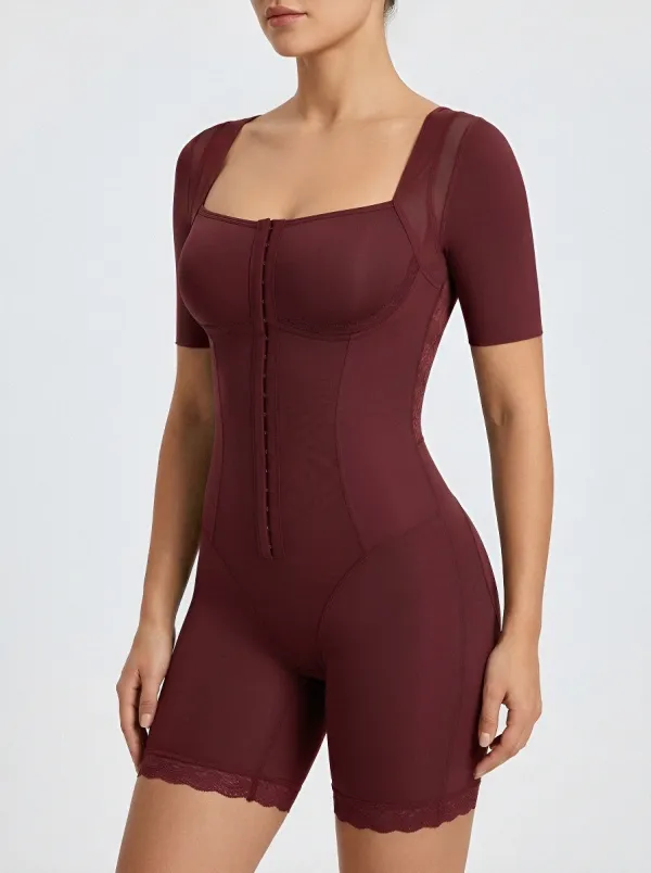 Women's Tummy Control Lace Trim Hook-Eye Bodysuit Shapewear