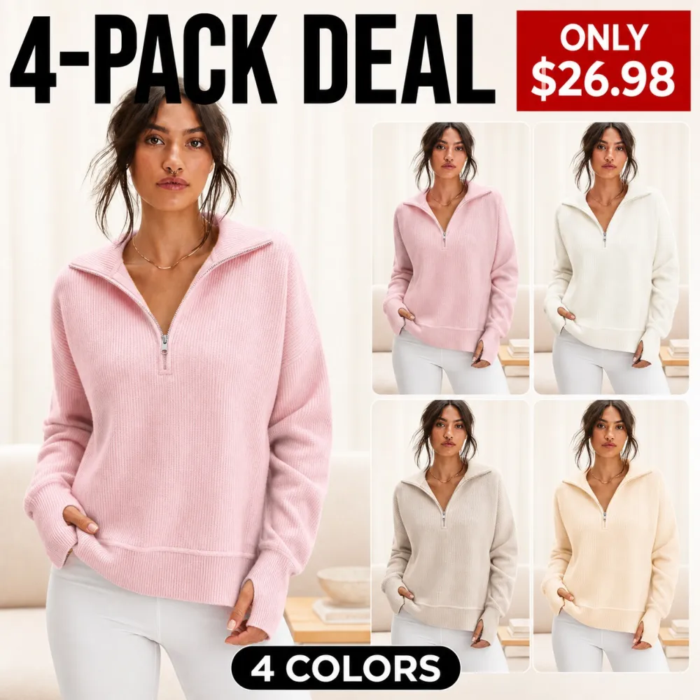 Women's Long Sleeve Quarter Zip Pullover Sweater Soft Warm Knit Tops