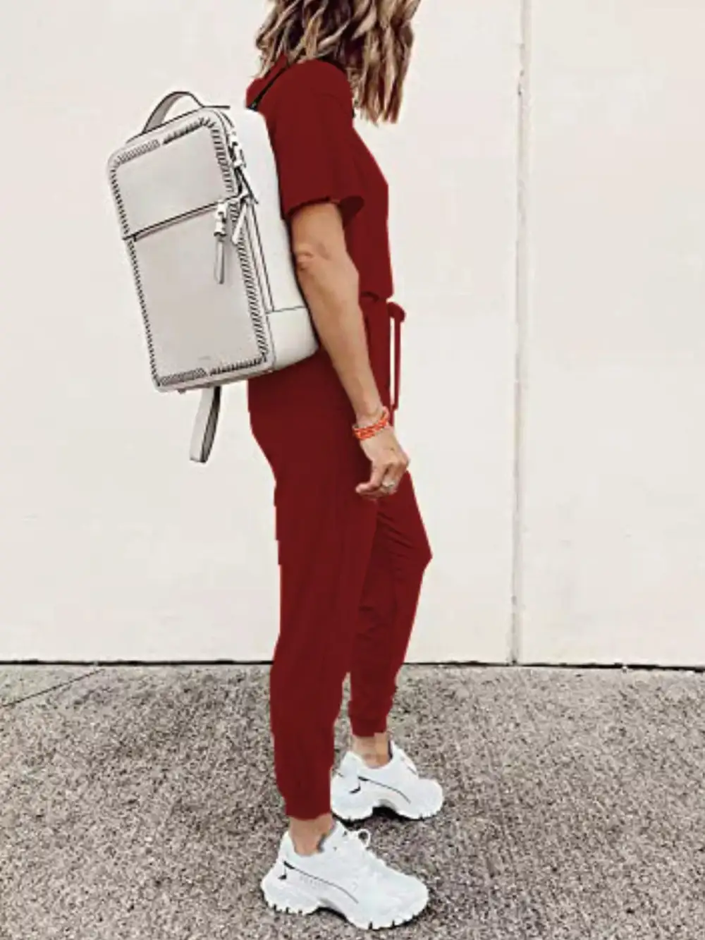 Full Size Round Neck Top and Drawstring Pants Set Plus Size