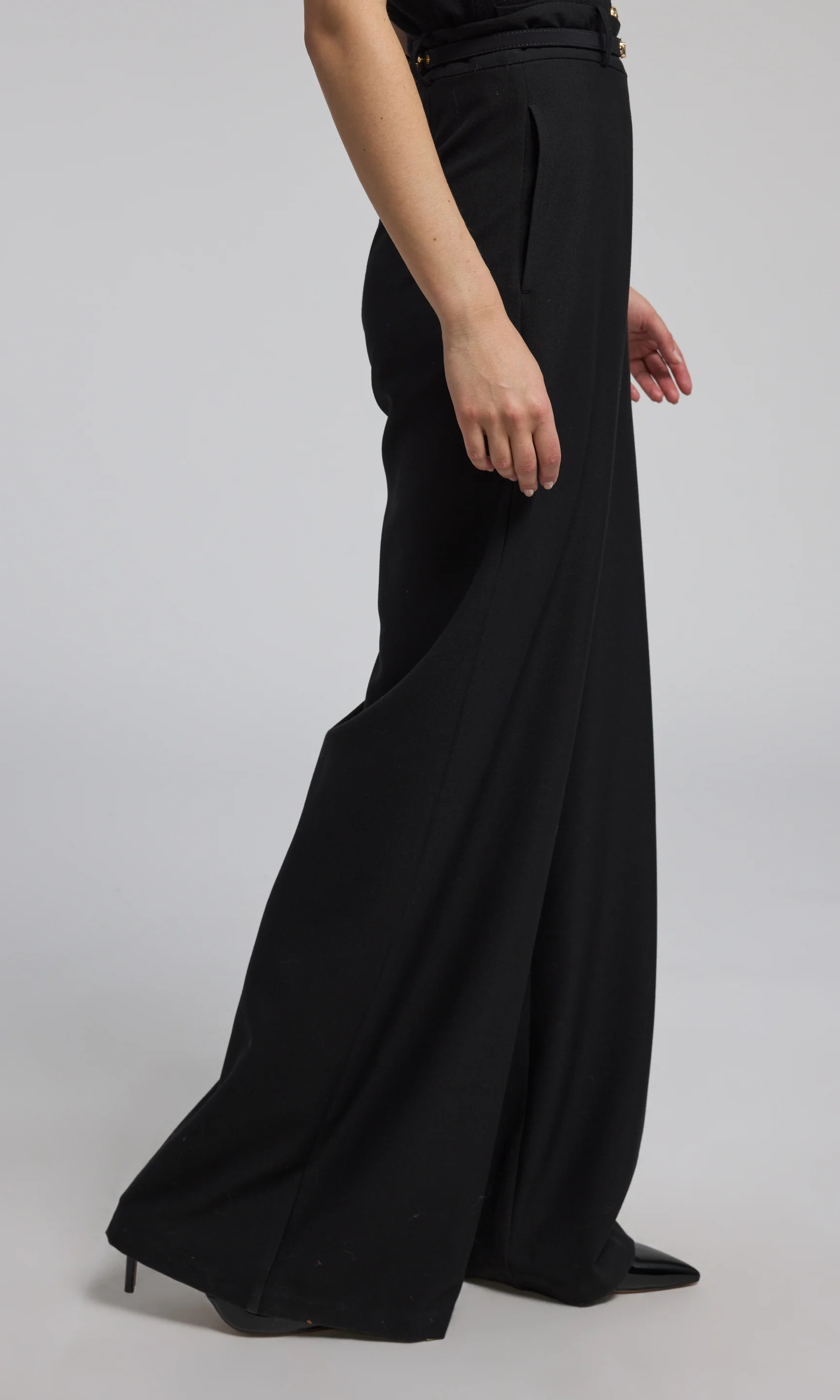 Black Drop Button Wide Leg Trousers